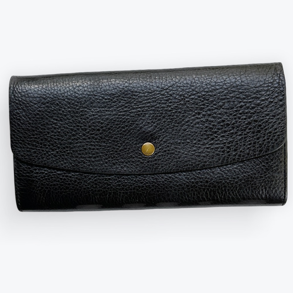 Boho Fossil Black Pebbled Leather Haven Large Triple Gusset Flap Classic Clutch
